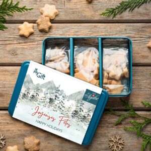 Boîte de biscuit publicitaire personnalisée composée de petits sablés made in suisse