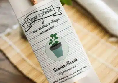 Goodies crayon écologique à planter pour récolter du basilic et marque page personnalisé d'entreprise