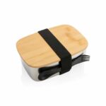 Boîte à Lunch en acier avec couvercle en bambou et cuichette – Image 2
