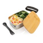 Boîte à Lunch en acier avec couvercle en bambou et cuichette – Image 3
