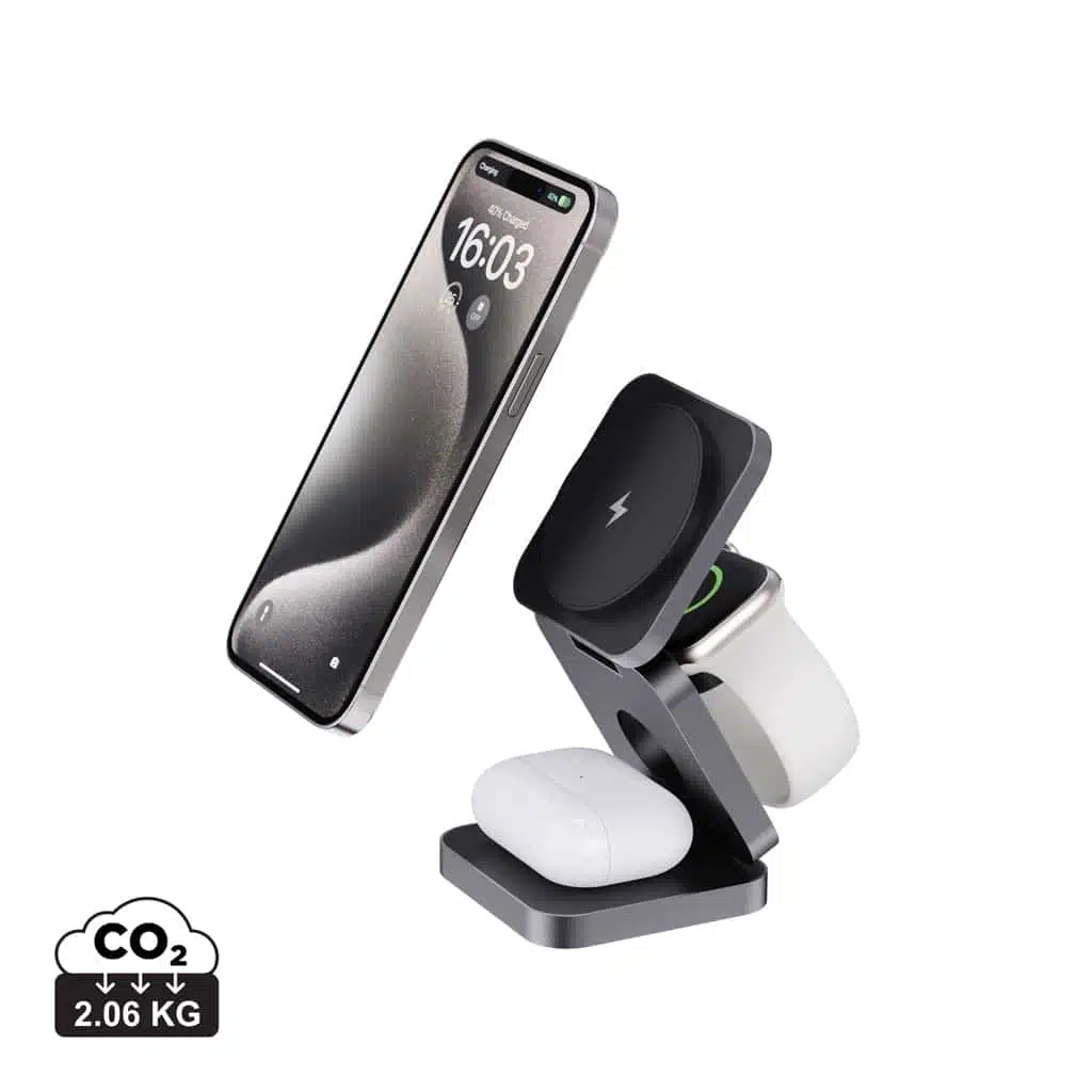 chargeurs_sans_fil_durables_xd_xclusive_abs_recyclé Chargeur 15W pliable 3 en 1 en aluminium recyclé RCS Terra – Image 1