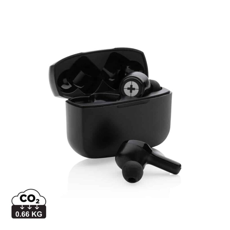 True wireless durables couleur noir en ABS recycléde la marque Swiss Peak