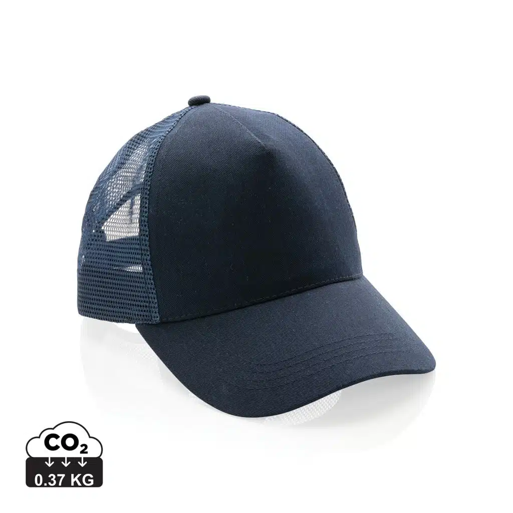 casquettes_5_panneaux_durables_xd_collection_coton_recyclé Casquettes 5 panneaux durables couleur bleu marine en Coton recyclé