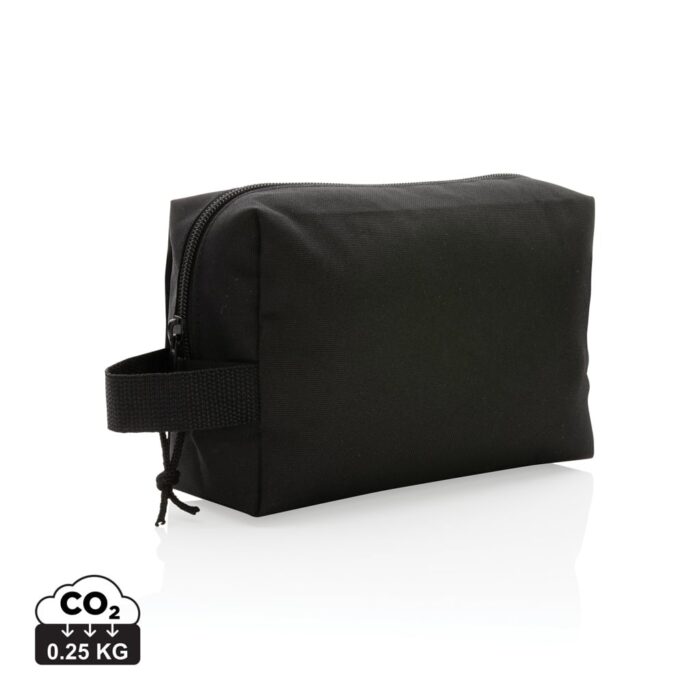 Trousses de toilette de voyage durables couleur noir en rPETde la marque XD Collection