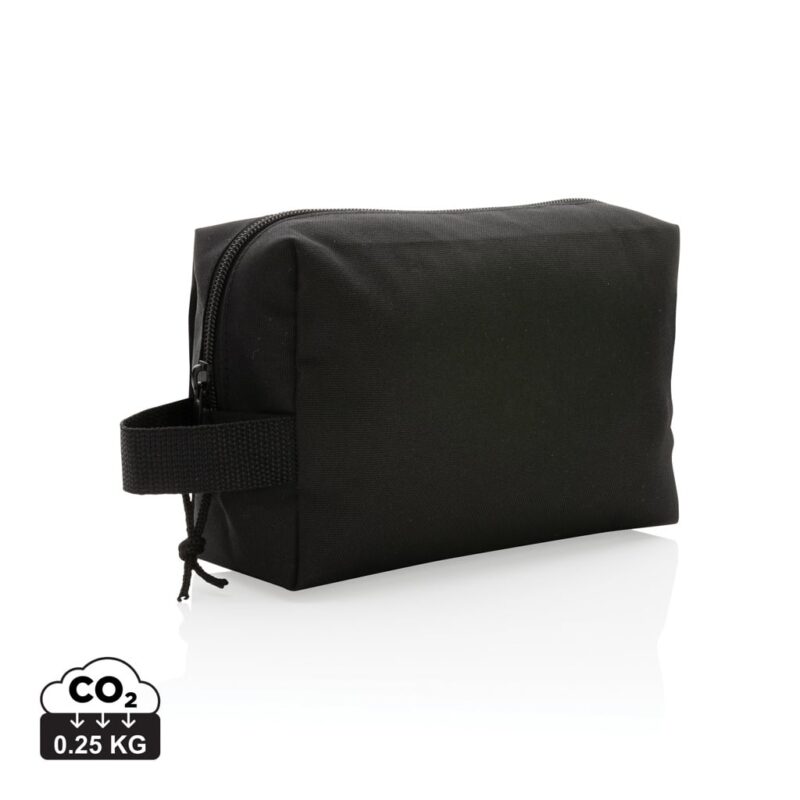 Trousses de toilette de voyage durables couleur noir en rPETde la marque XD Collection