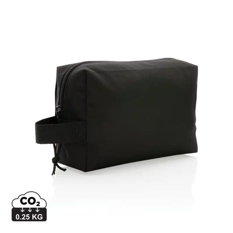 Trousses de toilette de voyage durables couleur noir en rPETde la marque XD Collection