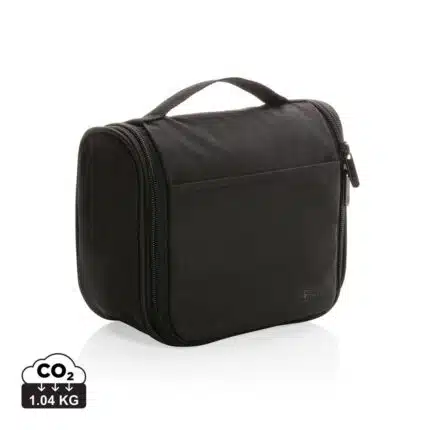 Trousses de toilette de voyage durables couleur noir en rPETde la marque Swiss Peak