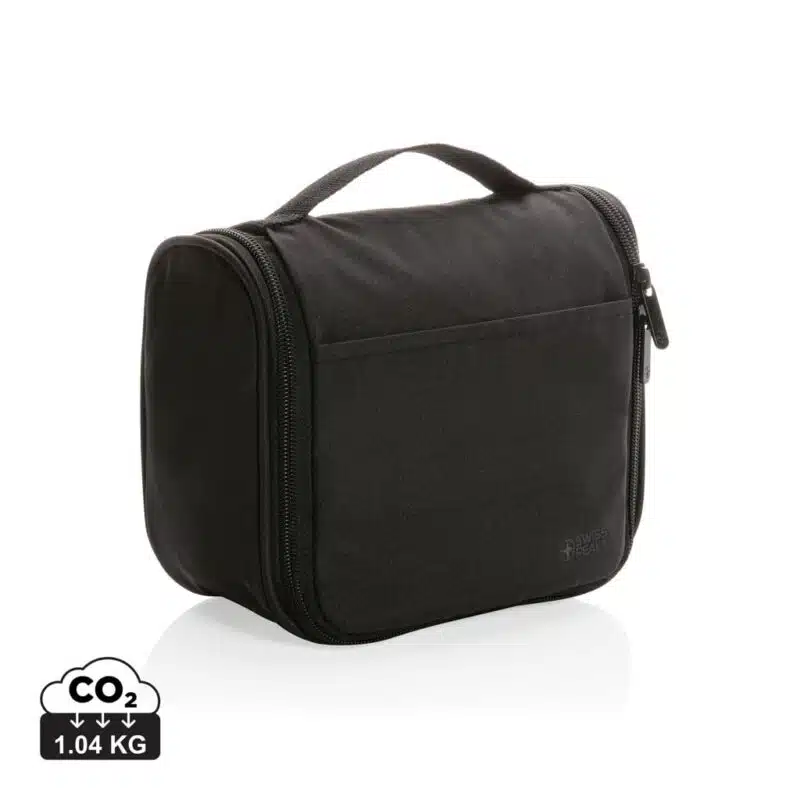 Trousses de toilette de voyage durables couleur noir en rPETde la marque Swiss Peak