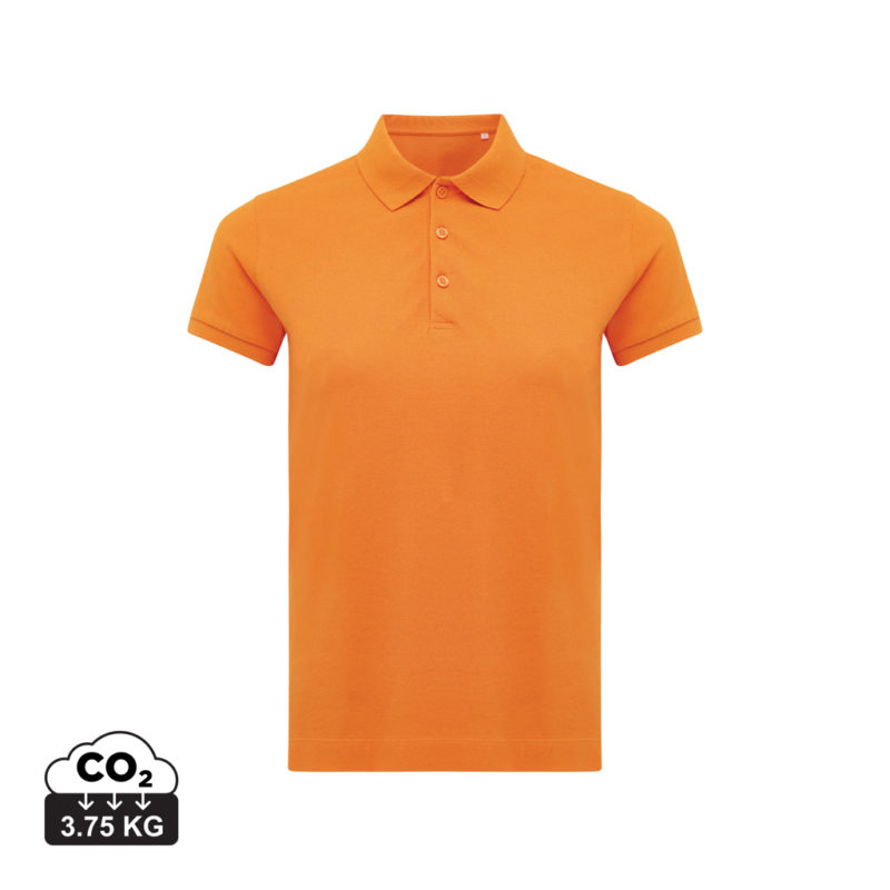 Polos femmes durables couleur orange en 50% recyclé et 50% organiquede la marque iqoniq