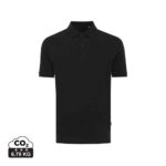 Polos unisexes durables couleur noir en 50% recyclé et 50% organiquede la marque iqoniq