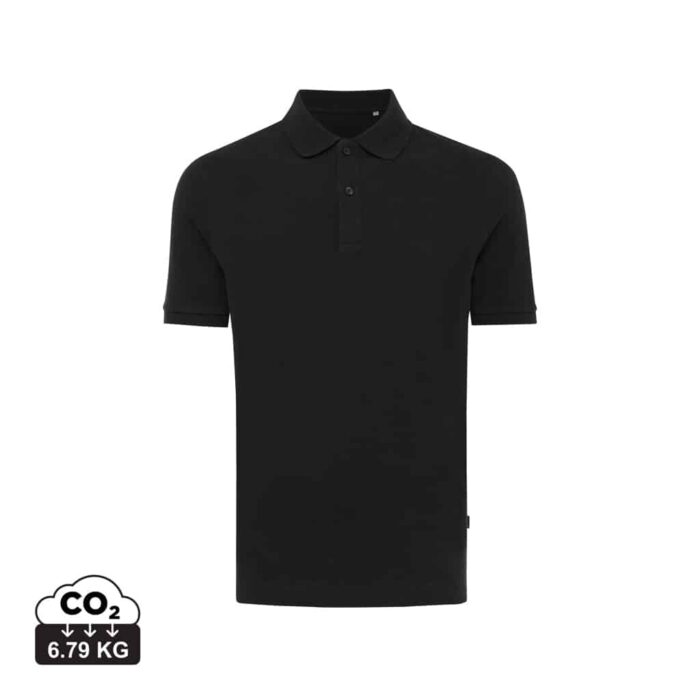 Polos unisexes durables couleur noir en 50% recyclé et 50% organiquede la marque iqoniq