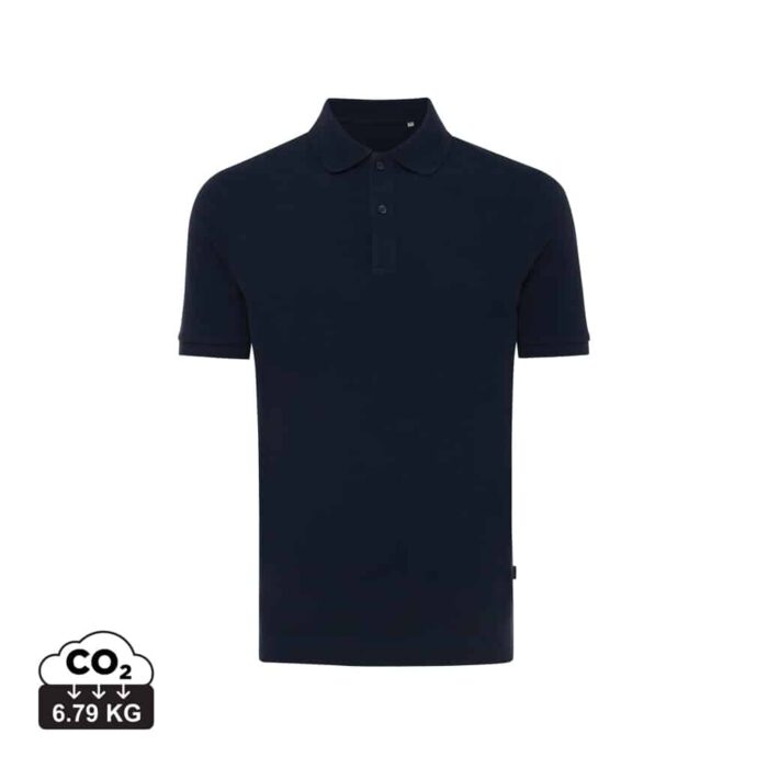 Polos unisexes durables couleur bleu marine en 50% recyclé et 50% organiquede la marque iqoniq