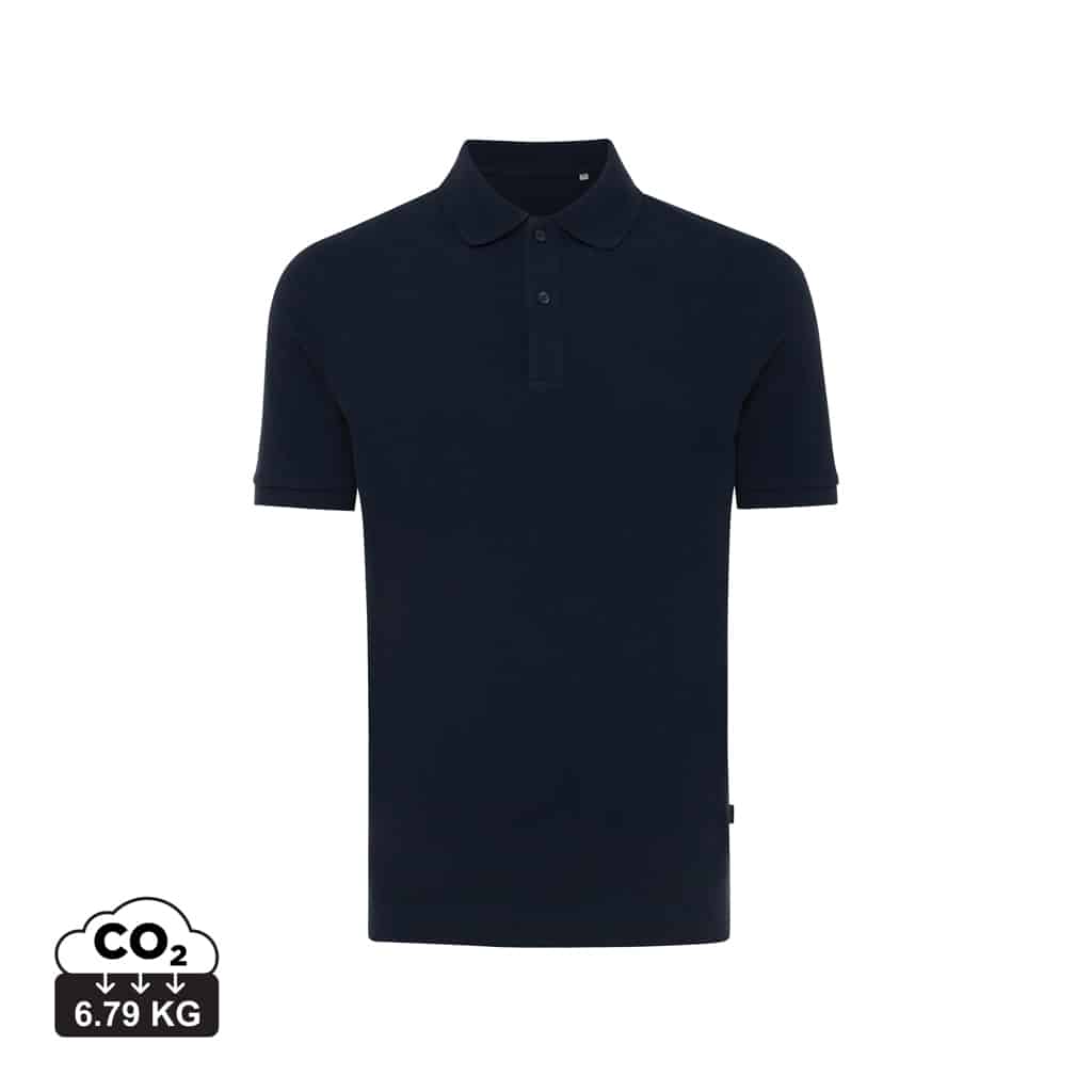 polos_unisexes_durables_iqoniq_50%_recyclé_et_50%_organique_bleu_marine Polos unisexes durables couleur bleu marine en 50% recyclé et 50% organiquede la marque iqoniq