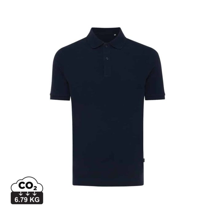 Polos unisexes durables couleur bleu marine en 50% recyclé et 50% organiquede la marque iqoniq
