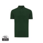 Polos unisexes durables couleur forest green en 50% recyclé et 50% organiquede la marque iqoniq