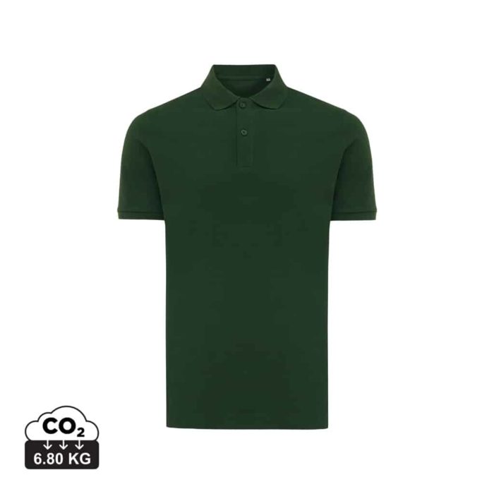 Polos unisexes durables couleur forest green en 50% recyclé et 50% organiquede la marque iqoniq
