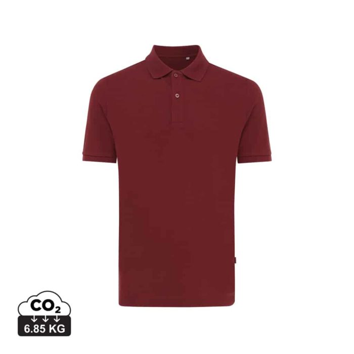 Polos unisexes durables couleur rouge bordeaux en 50% recyclé et 50% organiquede la marque iqoniq