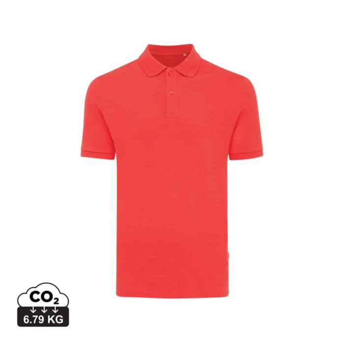 Polos unisexes durables couleur luscious red en 50% recyclé et 50% organiquede la marque iqoniq