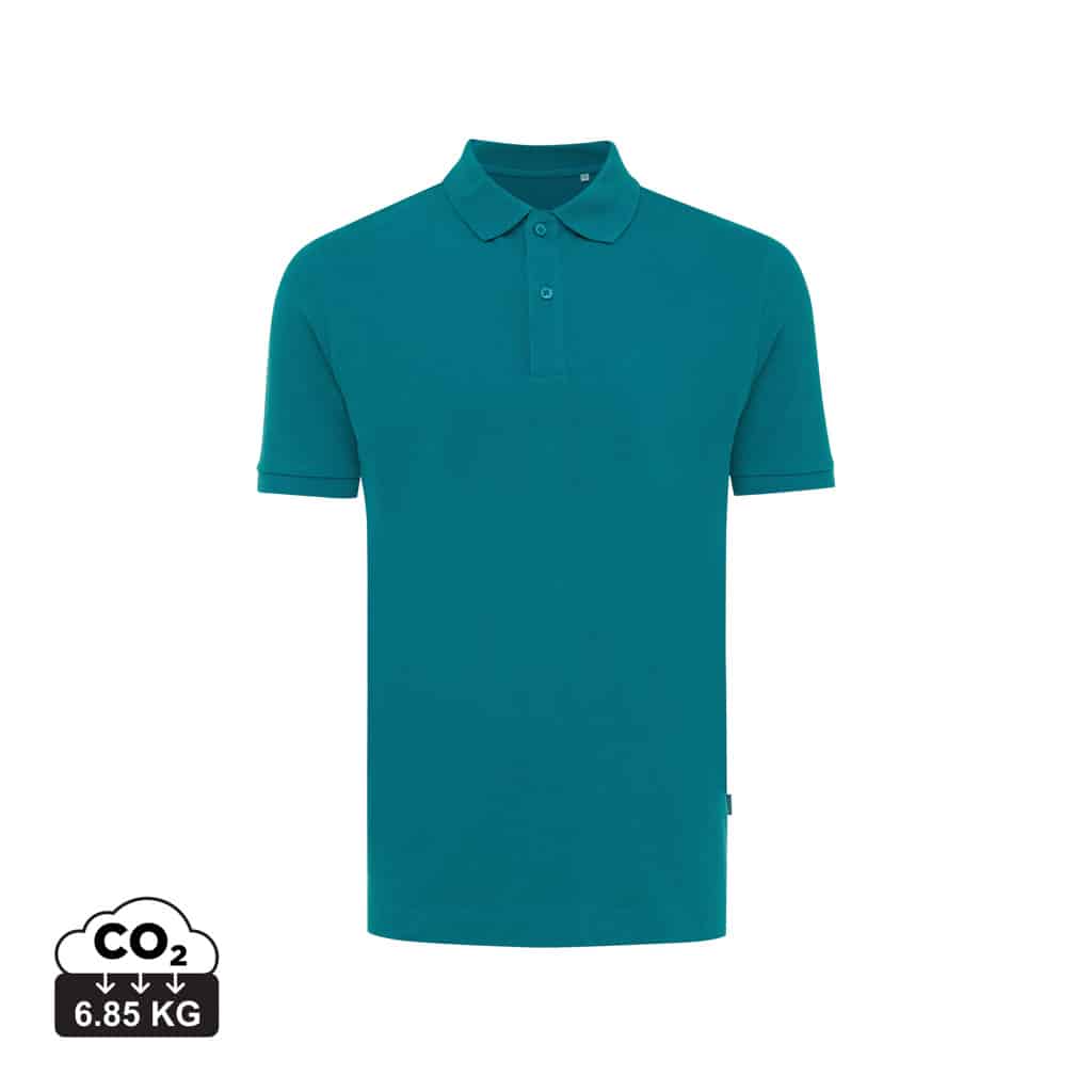 polos_unisexes_durables_iqoniq_50%_recyclé_et_50%_organique_verdigris Polos unisexes durables couleur verdigris en 50% recyclé et 50% organiquede la marque iqoniq