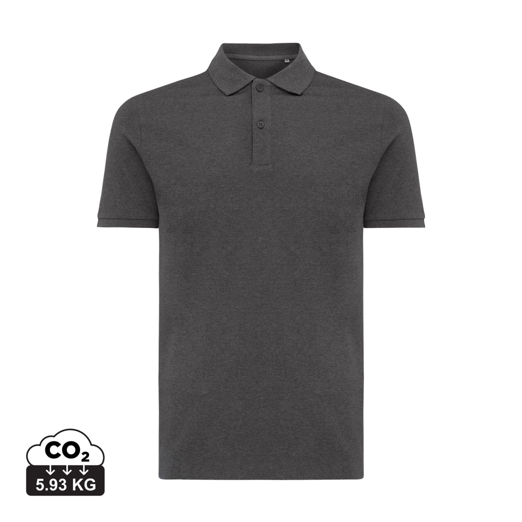 polos_unisexes_durables_iqoniq_50%_recyclé_et_50%_organique_heather_anthracite Polos unisexes durables couleur heather anthracite en 50% recyclé et 50% organiquede la marque iqoniq