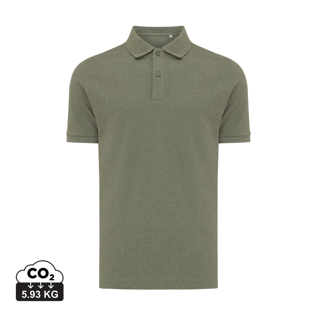 polos_unisexes_durables_iqoniq_50%_recyclé_et_50%_organique_heather_green Polos unisexes durables couleur heather green en 50% recyclé et 50% organiquede la marque iqoniq