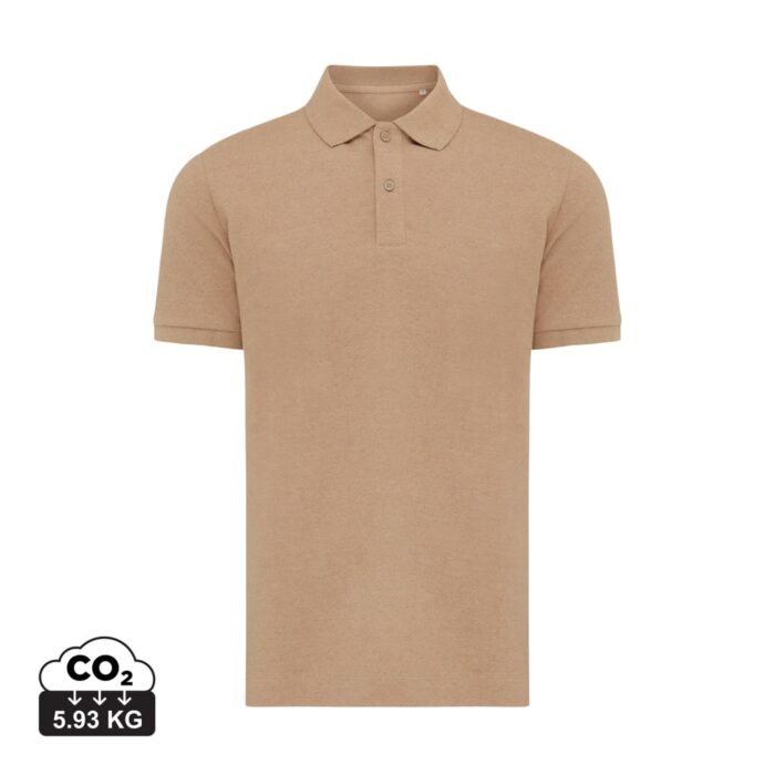 Polos unisexes durables couleur heather brown en 50% recyclé et 50% organiquede la marque iqoniq