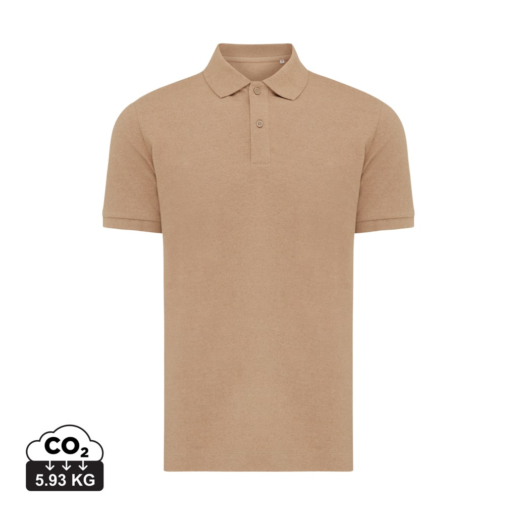 polos_unisexes_durables_iqoniq_50%_recyclé_et_50%_organique_heather_brown Polos unisexes durables couleur heather brown en 50% recyclé et 50% organiquede la marque iqoniq