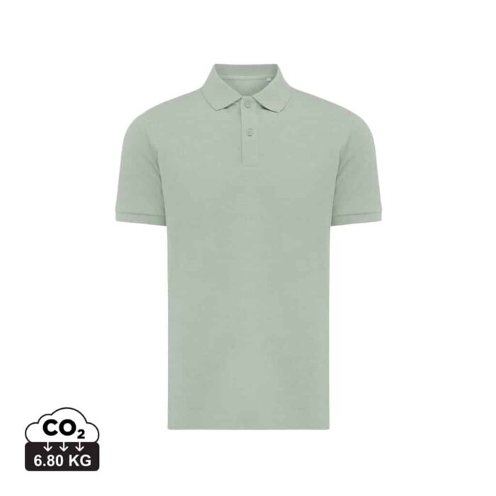 Polos unisexes durables couleur Iceberg green en 50% recyclé et 50% organiquede la marque iqoniq