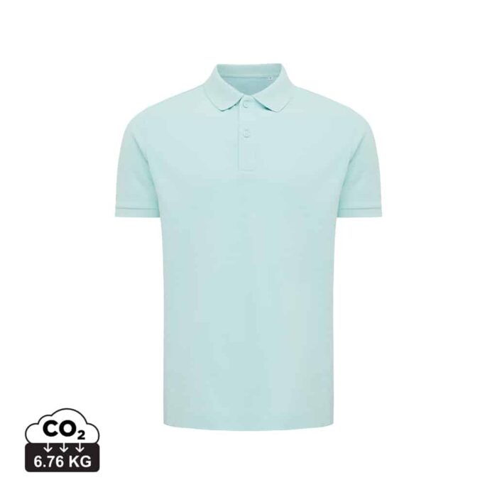Polos unisexes durables couleur crushed mint en 50% recyclé et 50% organiquede la marque iqoniq