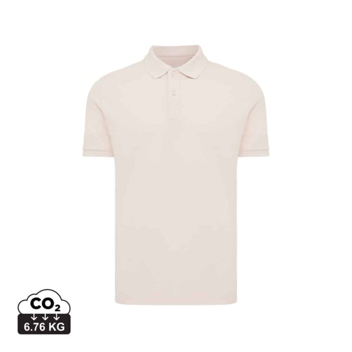 Polos unisexes durables couleur cloud pink en 50% recyclé et 50% organiquede la marque iqoniq
