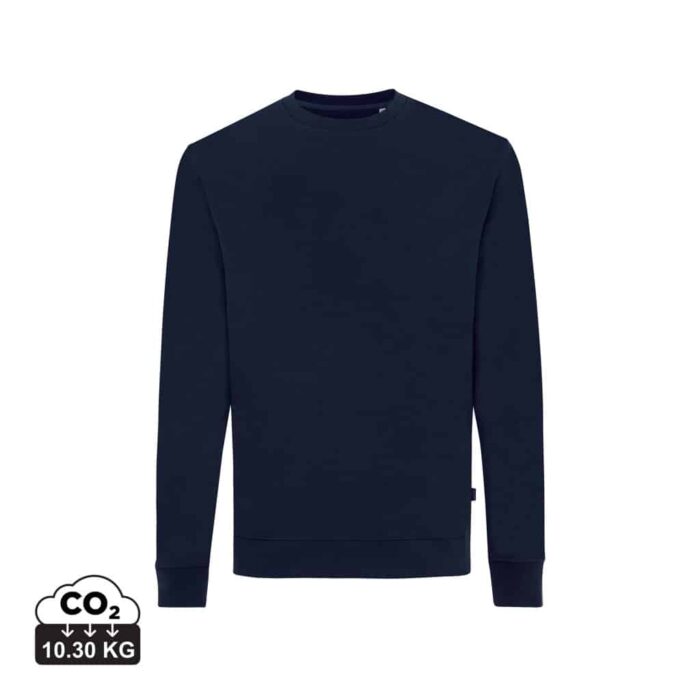 Sweatshirts unisexes durables couleur bleu marine en 50% recyclé et 50% organiquede la marque iqoniq