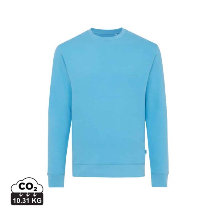 Sweatshirts unisexes durables couleur tranquil blue en 50% recyclé et 50% organiquede la marque iqoniq