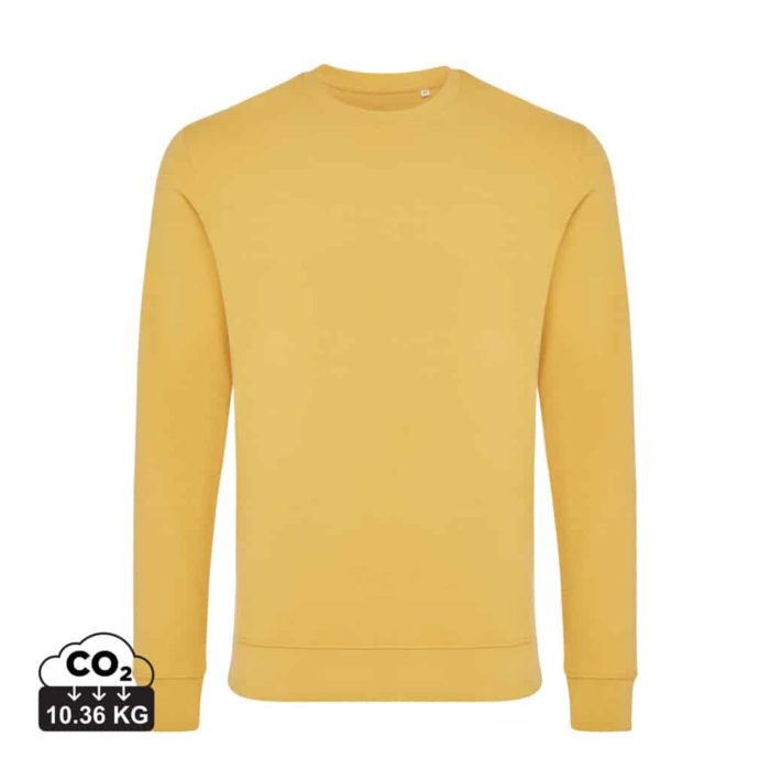 Sweatshirts unisexes durables couleur ochre yellow en 50% recyclé et 50% organiquede la marque iqoniq