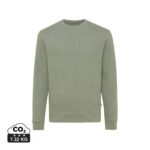 Sweatshirts unisexes durables couleur heather green en 50% recyclé et 50% organiquede la marque iqoniq