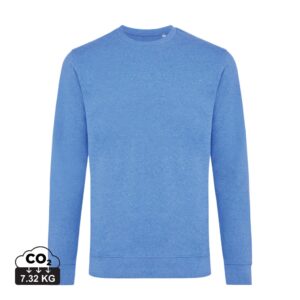 Sweatshirts unisexes durables couleur heather blue en 50% recyclé et 50% organiquede la marque iqoniq