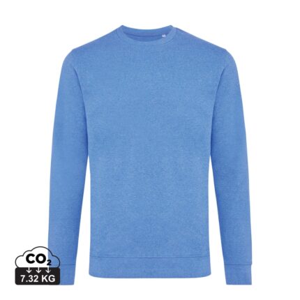 Sweatshirts unisexes durables couleur heather blue en 50% recyclé et 50% organiquede la marque iqoniq