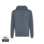 Sweatshirts unisexes durables couleur heather navy en 50% recyclé et 50% organiquede la marque iqoniq
