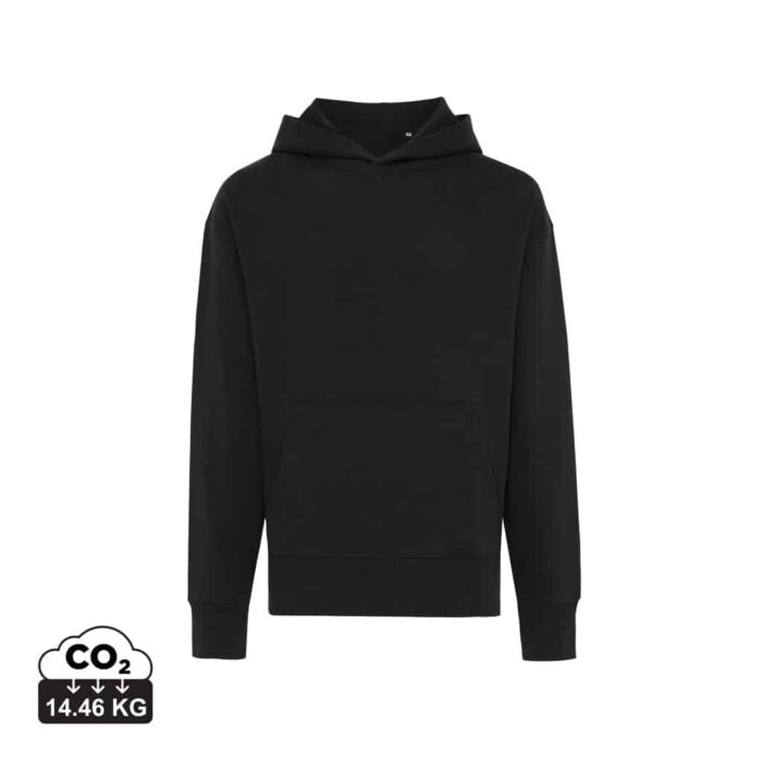 Sweatshirts unisexes durables couleur noir en 50% recyclé et 50% organiquede la marque iqoniq