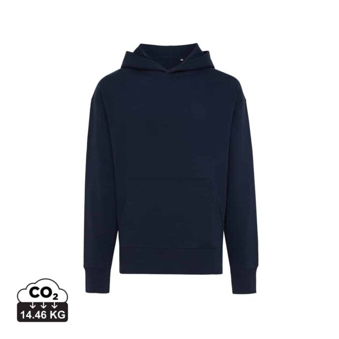 Sweatshirts unisexes durables couleur bleu marine en 50% recyclé et 50% organiquede la marque iqoniq