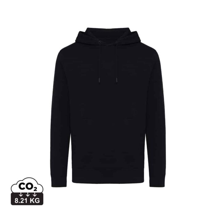 Sweatshirts unisexes durables couleur noir en 30% recyclé et 70% organiquede la marque iqoniq