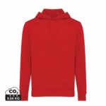 Sweatshirts unisexes durables couleur rouge en 30% recyclé et 70% organiquede la marque iqoniq