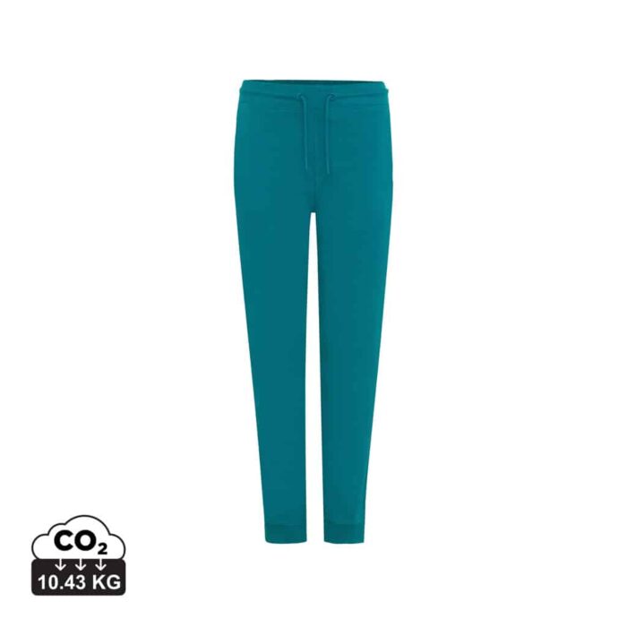 Pantalons unisexes durables couleur verdigris en 50% recyclé et 50% organiquede la marque iqoniq