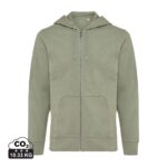 Sweatshirts unisexes durables couleur heather green en 50% recyclé et 50% organiquede la marque iqoniq