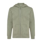 Sweatshirts unisexes durables couleur heather green en 50% recyclé et 50% organiquede la marque iqoniq