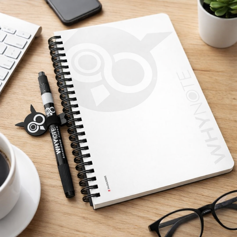 WhyNote notebook, reusable, A5 plain white Swiss Made